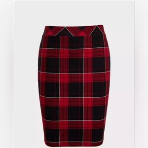 Torrid Midi Studio Luxe Ponte Black Red Plaid Pencil Skirt